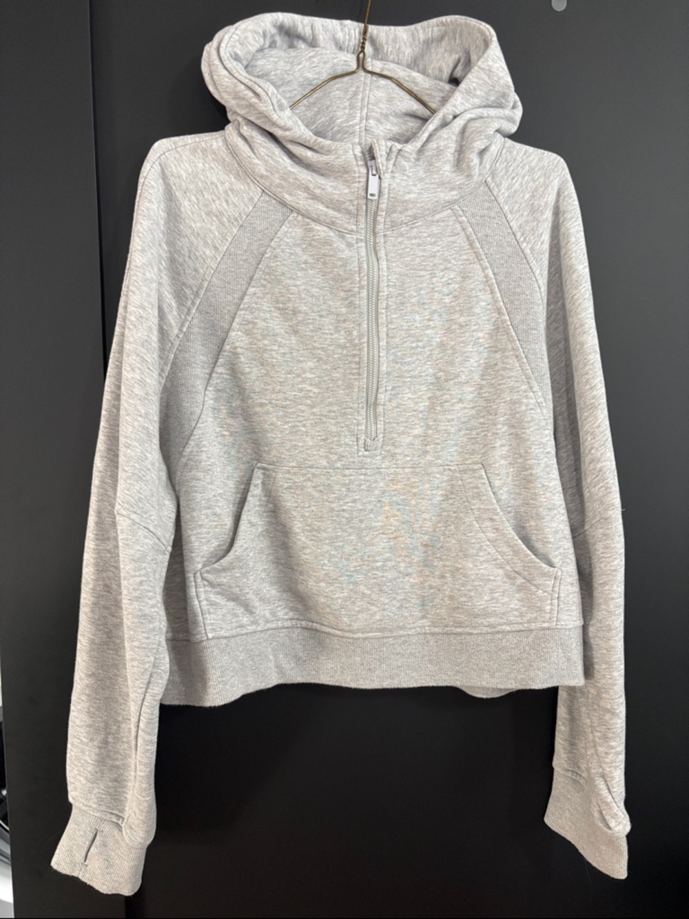 Light Gray Half-Zip Cropped Hoodie - Women's